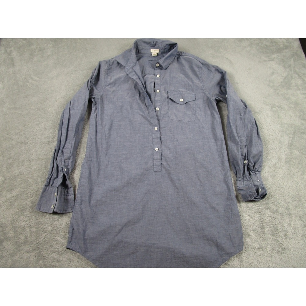 J Crew Top Womens XS Blue Button Up Tunic Casual‎ Preppy Long Sleeve